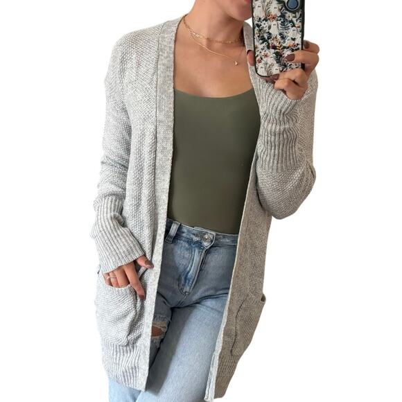 SO S Light Heather Grey Long Lace Up Drape Long Sleeve Cardigan Sweater - Picture 1 of 9